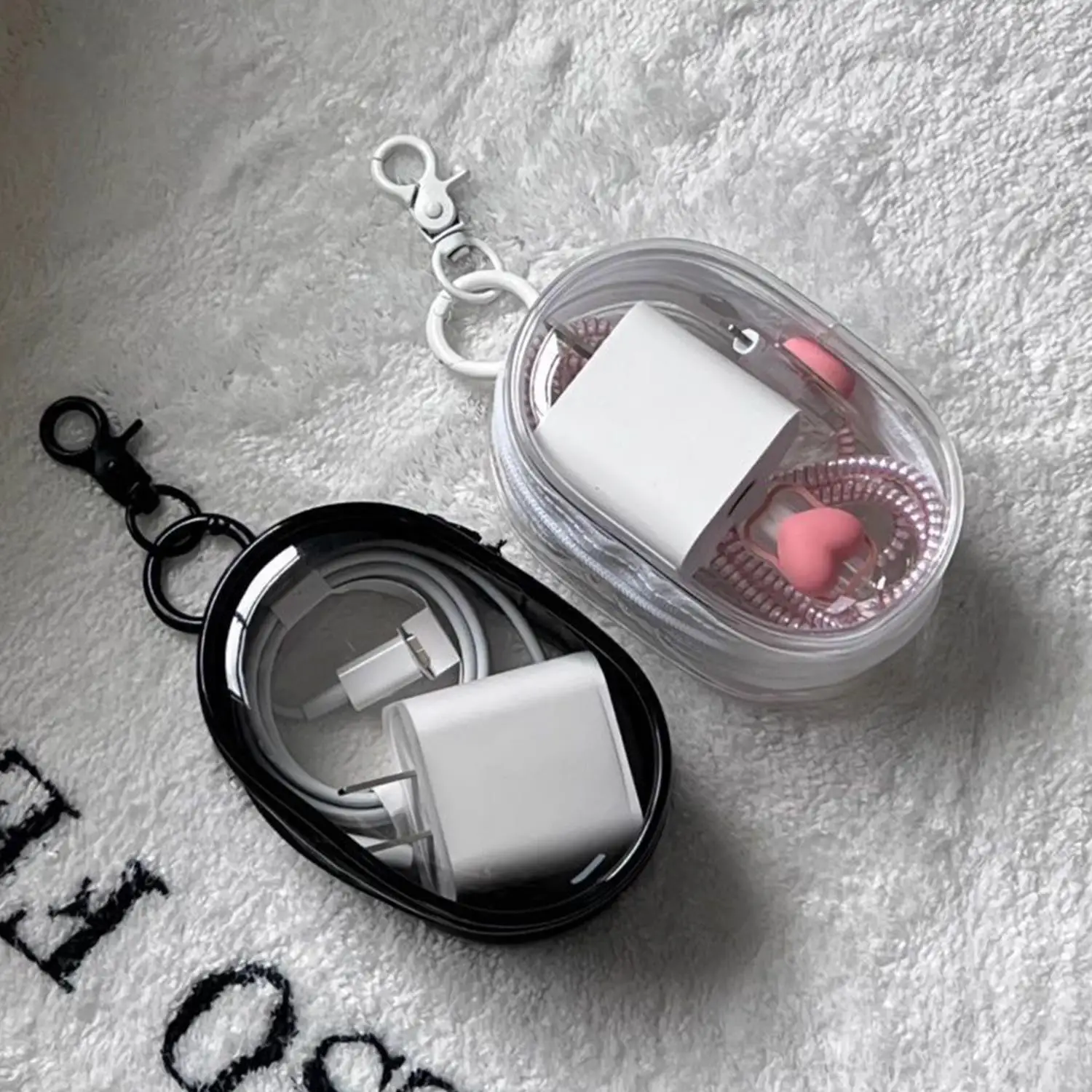 Transparent Storage Bags Keychain Data Line Coin Toys Organizer Case Thicken Clear Wallet Keyring Car Key Holder Jewelry Gifts