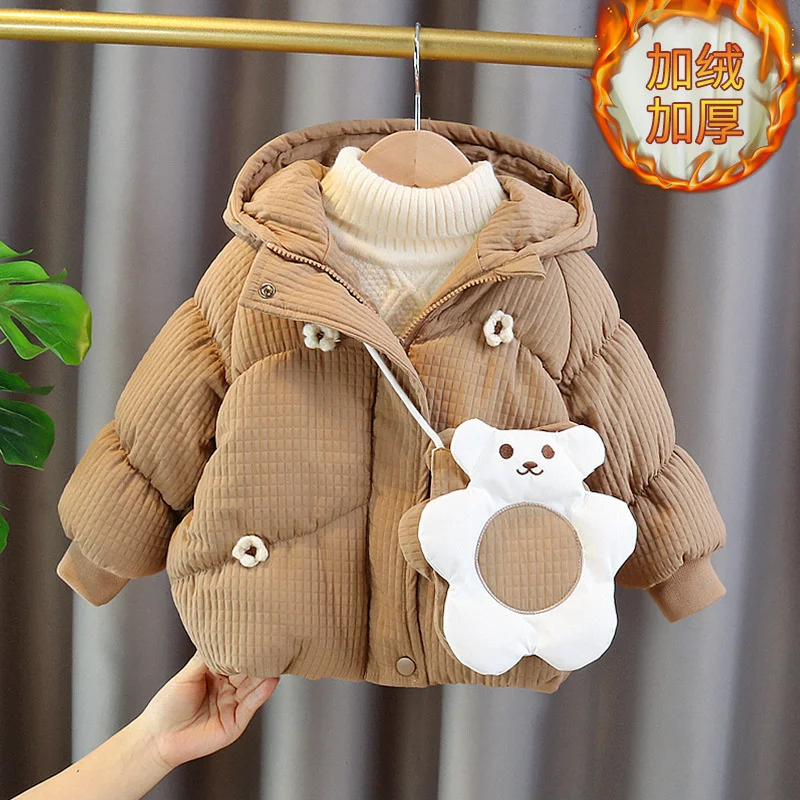 Girls Coat Jacket Cotton Windproof Outwear 2023 Sweet Warm Thicken Velvet Winter Skiwear Children\'s Clothing