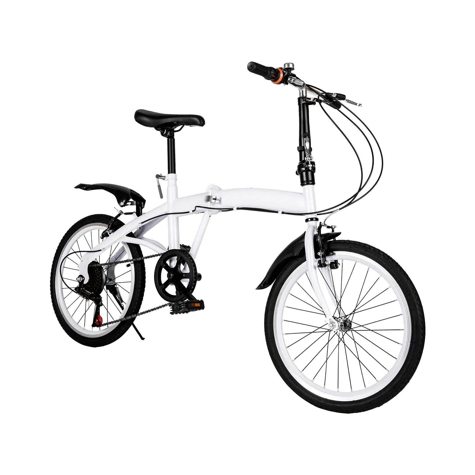 White Foldable Bicycle Folding Bike 6-Speed Gears Portable Bicycle City Bike Multi-speed Transmission For Rugged Roads Grassland