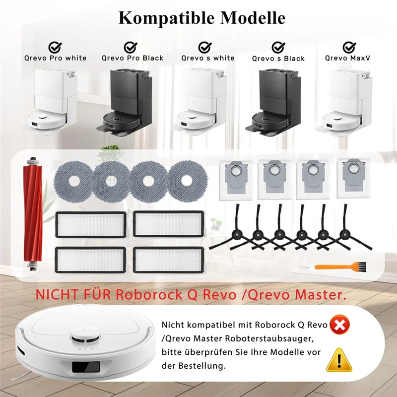 

Запасная часть аксессуара GTBL для пылесоса Roborock Qrevo S/Qrevo Pro/Qrevo Maxv, основная щетка, фильтры HEPA, мешки для пыли