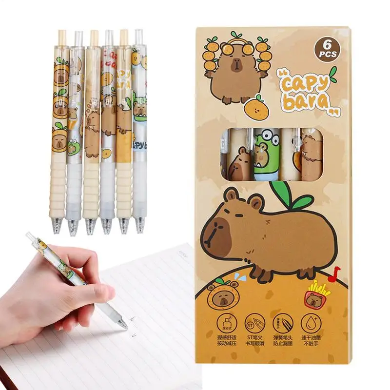 

Cute Gel Ink Pens Capybara Retractable Ballpoint Pens Set Of 6 Fine Point Gel Pens Quick Drying Writing Pens For Teens Adults