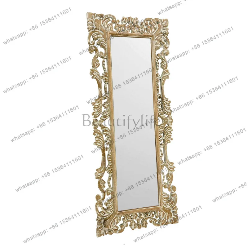 

French retro high-end full-body mirror classical carved floor-to-ceiling mirror wall-mounted