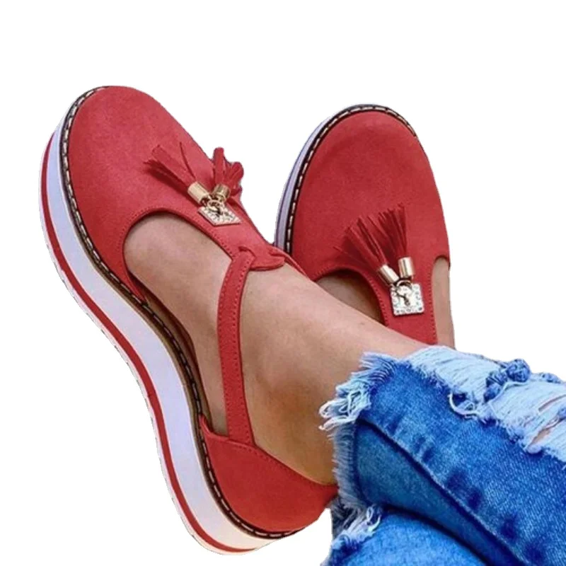 2022 New Summer Fashion Women Sandals Casual Flat Platform Shoes Round Head Buckle Sandals Women\'s Tassel Shoes for Women