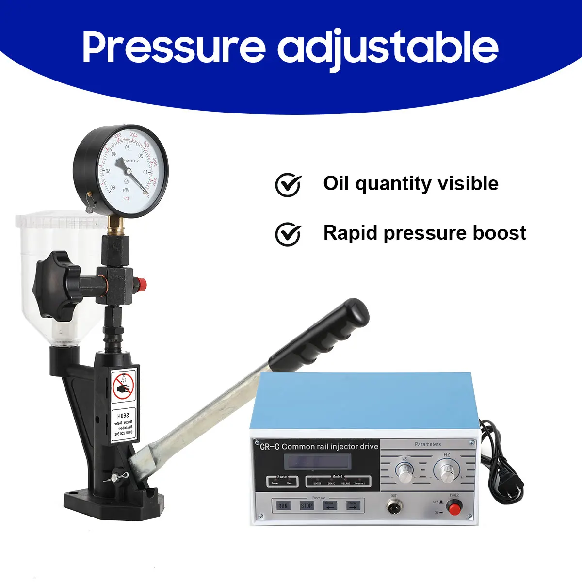 

Diesel Common Rail Injector Tester + S60H Fuel Nozzle for Bosch Denso and Delphi Fuel Injector Testing Repair Device