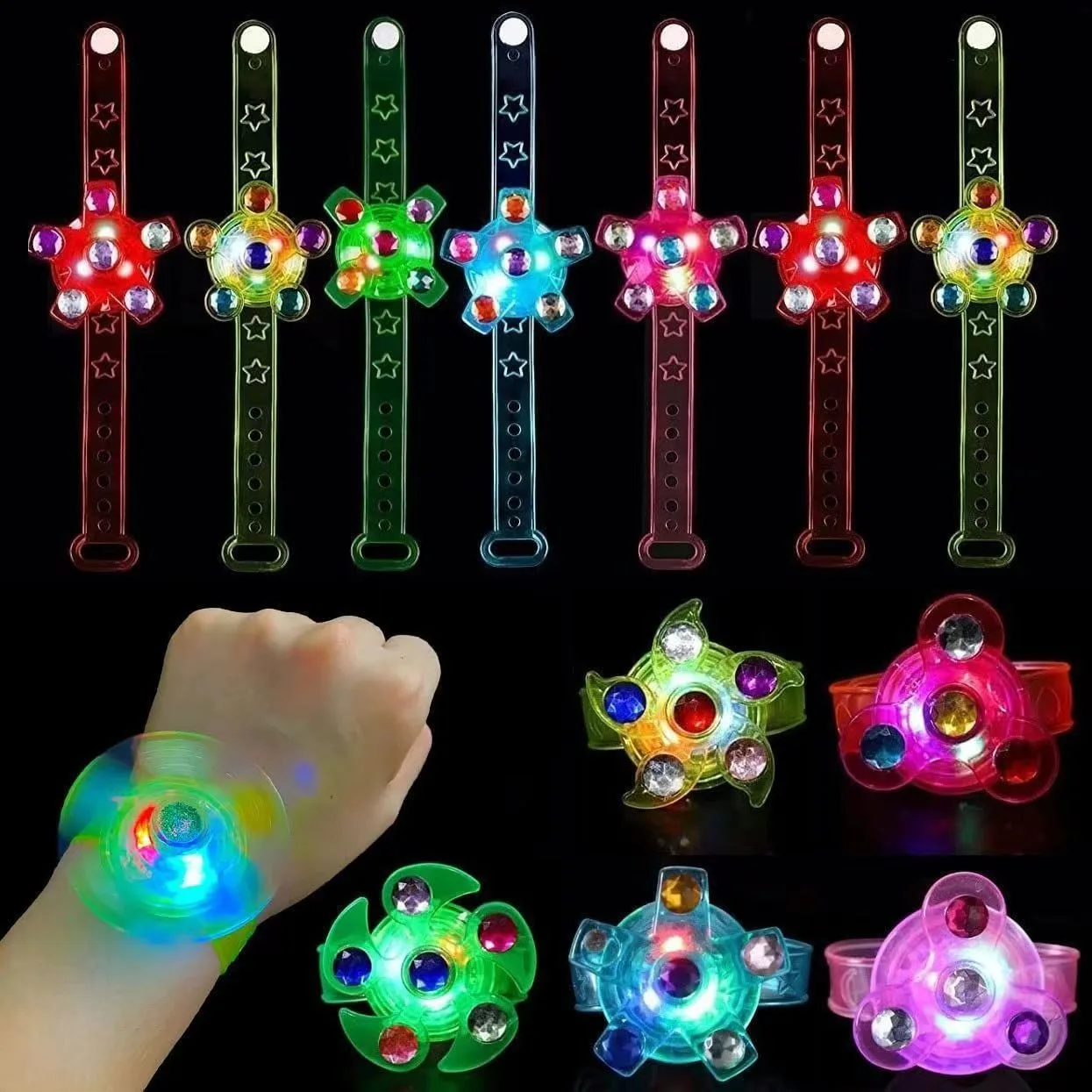 LED Light Up Fidget Spinner Bracelets Party Favors For Kids,Glow in The Dark Party Supplies,Birthday Gifts,Treasure Box