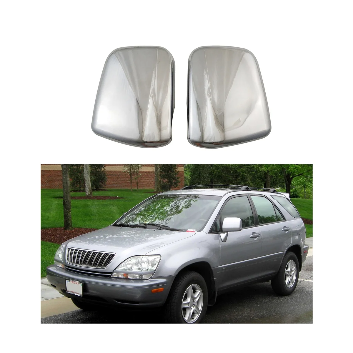 Car Chrome Silver Rearview Side Glass Mirror Cover Trim Rear Mirror Covers Shell for Lexus XU110 RX300 1998-2003