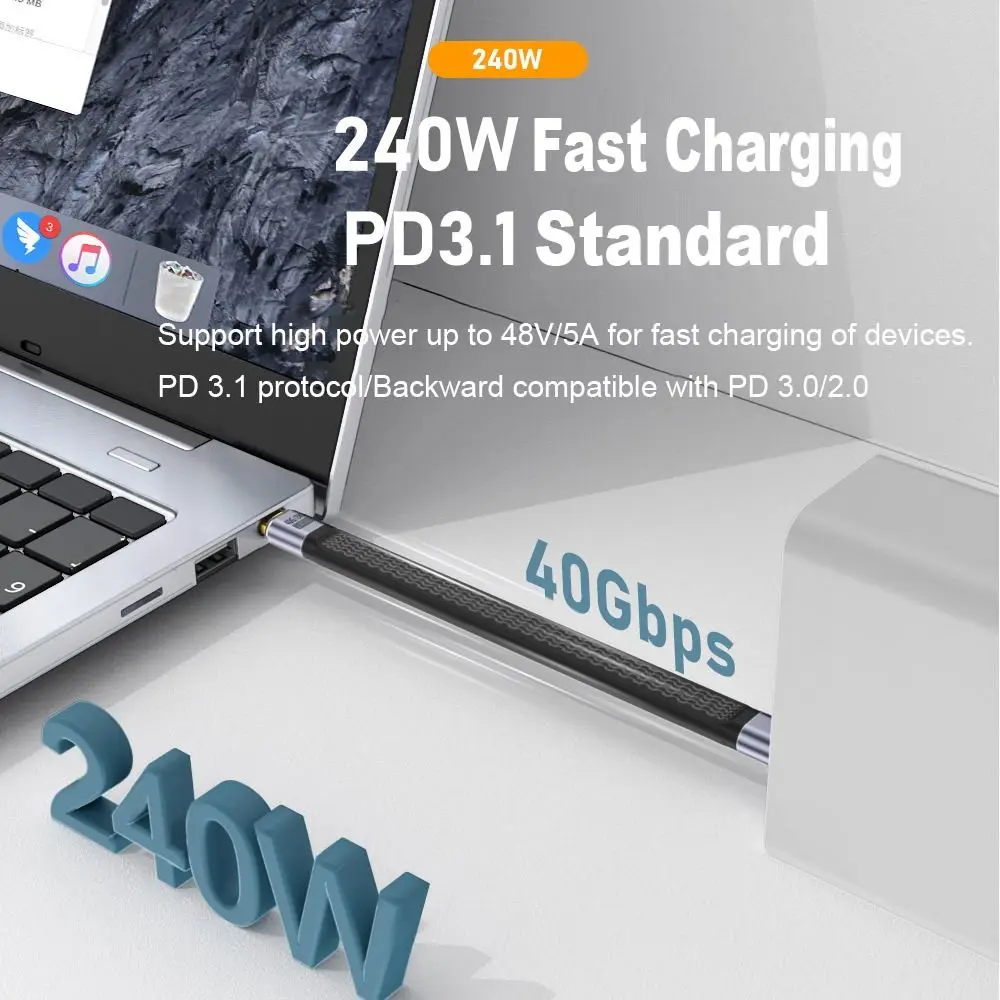 8K 60HZ 40Gbps USB4.0 Cable Flexible E-Marker Chip USB-C to Type-C Cord Mobile Phone Fast Charging PD 240W Data Cable