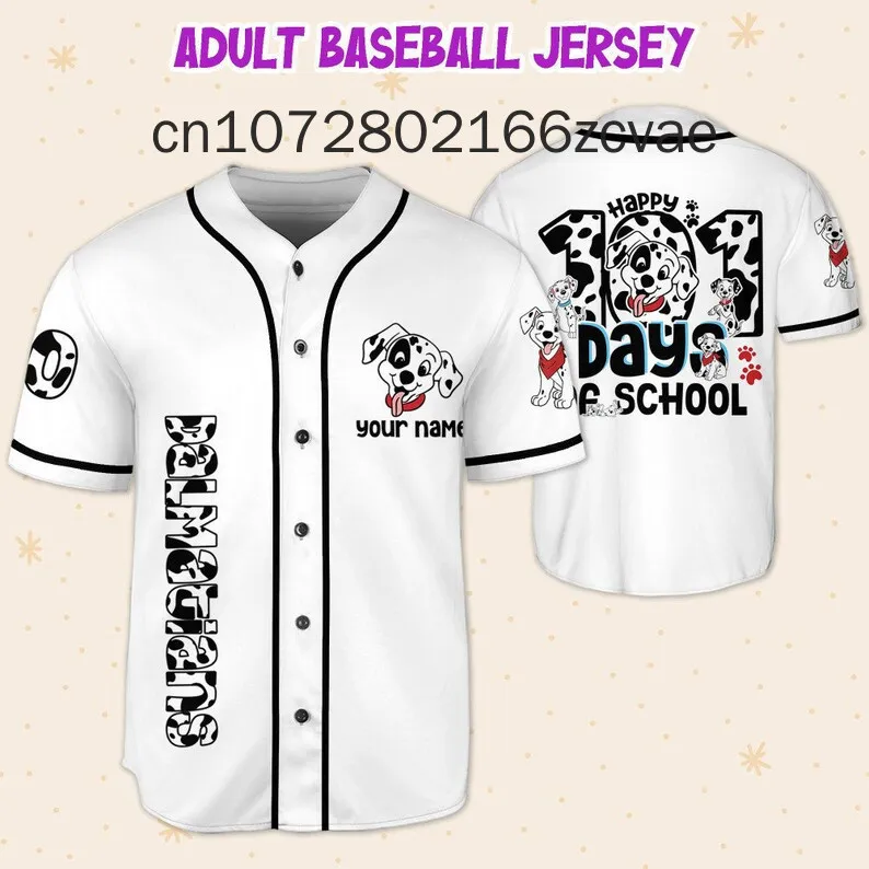 Free Customized Disney 101 Dalmatians Baseball Jersey Streetwear Fashion Summer Men's And Women's Short Sleeve Baseball Shirt