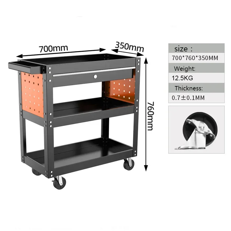 3 Tier Rolling Tool Utility Cart Heavy Duty Workshop Mobile Wheeled Car Electrician Hardware Tool Cart With Drawer Hooks