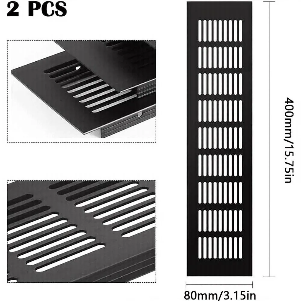 2pcs Aluminum Mesh Air Vents For Wardrobe Shoe Rack Kitchen Cabinet Heat Dissipation Louvers With Screws 80x400mm