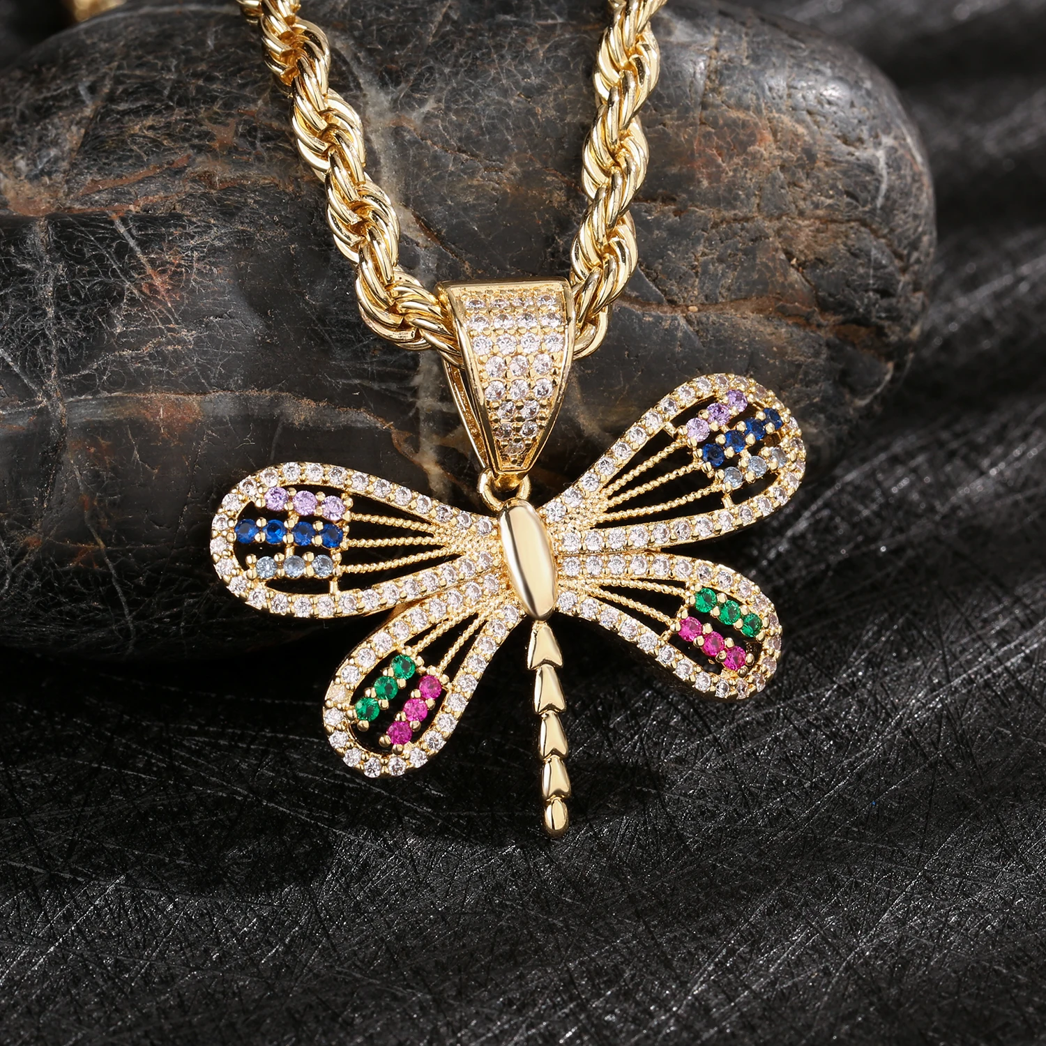 14K Gold Plated Brass Dragonfly Pendant Necklace Colorful Q Version Animal Dragonfly Perfect Gift for Women Free Shipping