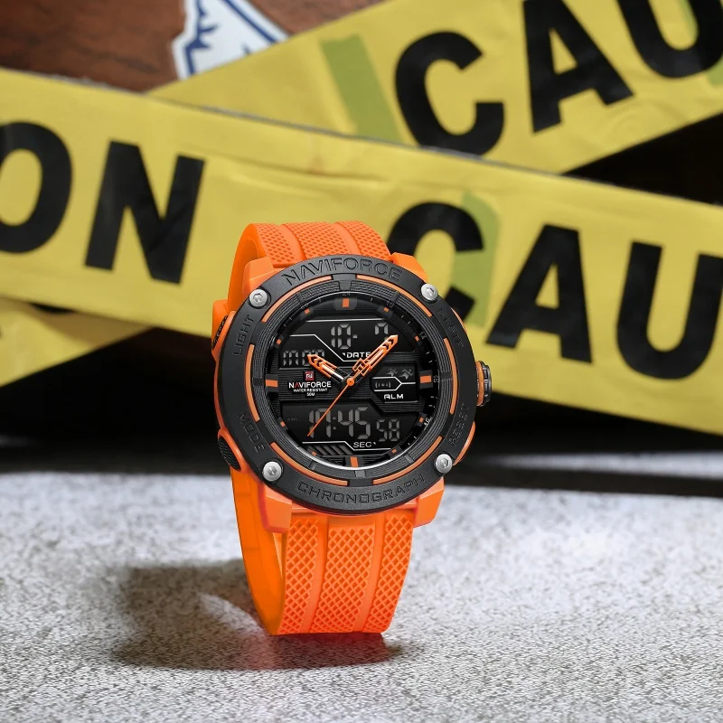 NAVIFORCE 7114 Elektronische Horloges voor Mannen Dual Display Kalender Waterdicht Siliconen Casual Sport heren Quartz Horloge Reloj Hombre
