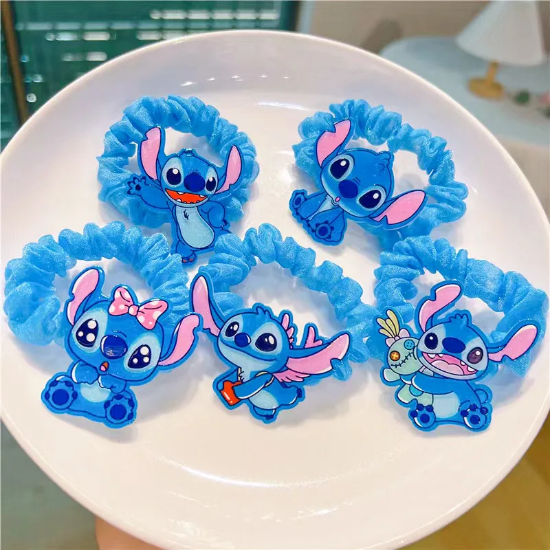 10pcs Disney Stitch Hair Rope Acrylic Cute Cartoon Figure Blue Rubber Band Elastic Headwear Girl Children Hair Accessories Gifts