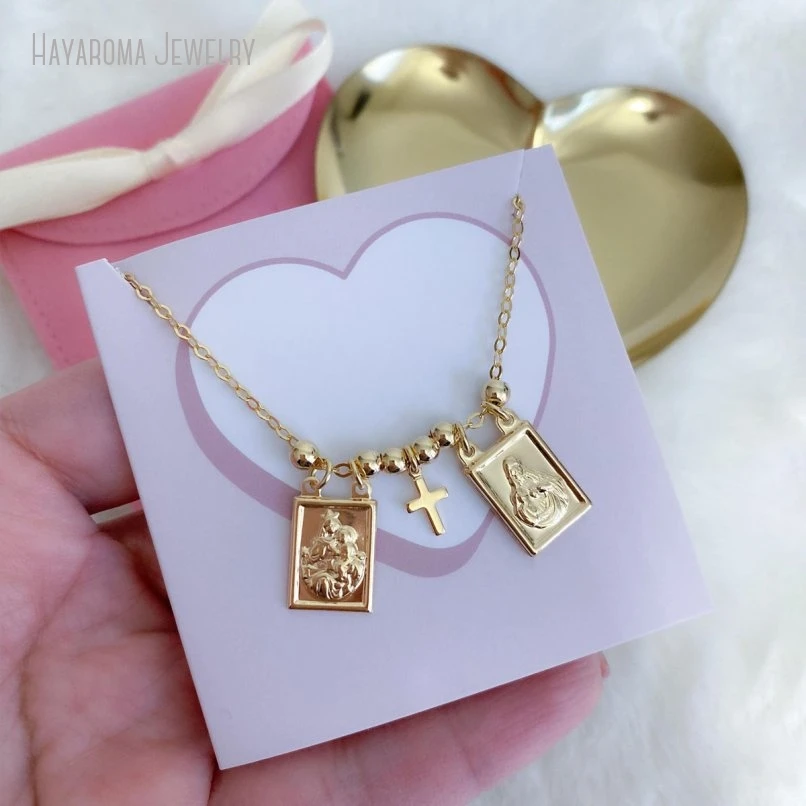 

10Pcs Our Lady of Mount Carmel Sacred Heart Virgin Mary Necklace Religious Catholic Confirmation Scapular Cross Gift Jewelry