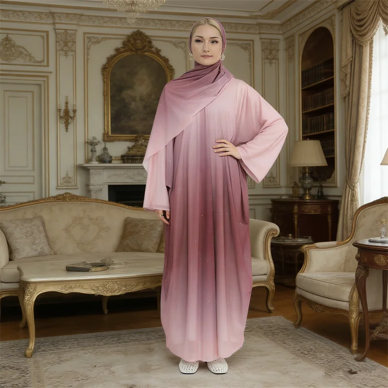 

Gradient Color Muslim Robe Abaya for Women Dubai Party Dresses Hijab Jalabiya Eid Ramadan Morocco Kaftan Abayas Islam Vestidos