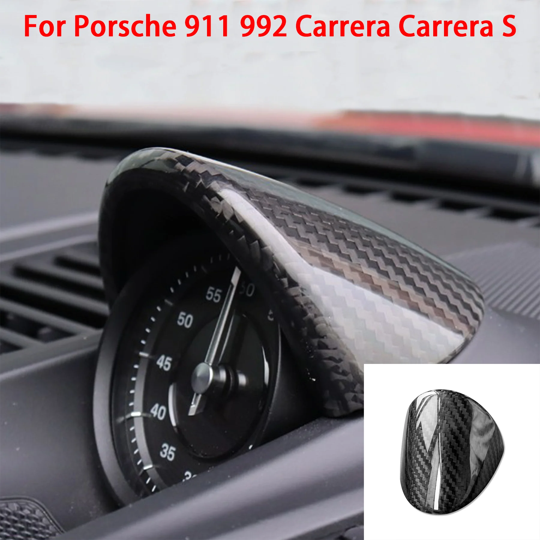 For Porsche 911 992 Carrera S 2019-2023 Real Carbon Fiber Car Central Dashboard Stopwatch Clock Decorative Cover Stickers