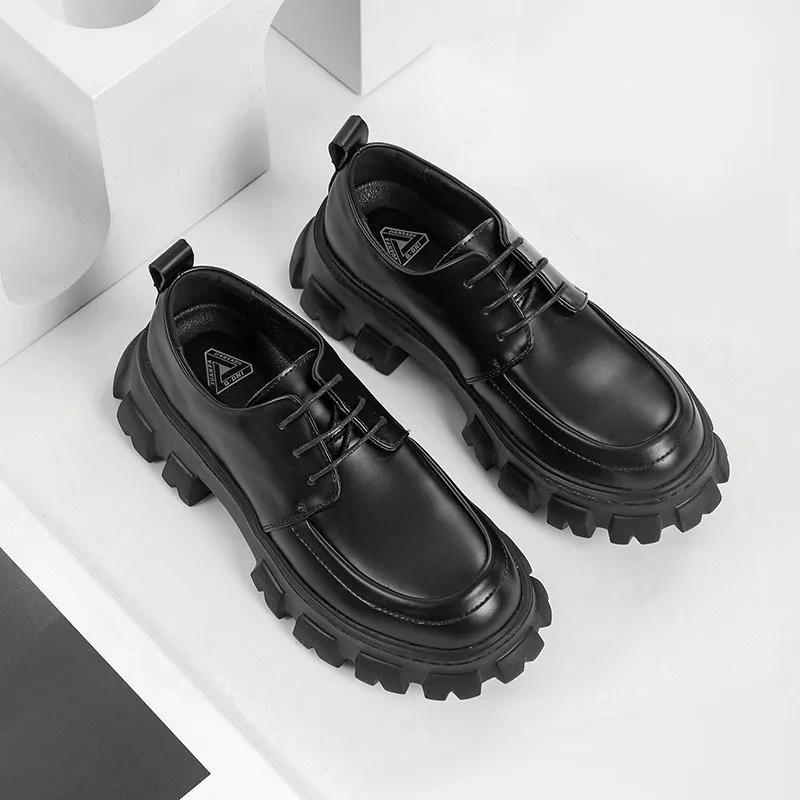 

Street Style Men's Low-Top Casual Leather Shoes Thick Bottom Heightening Platform Shoes British Formal Leather Shoes