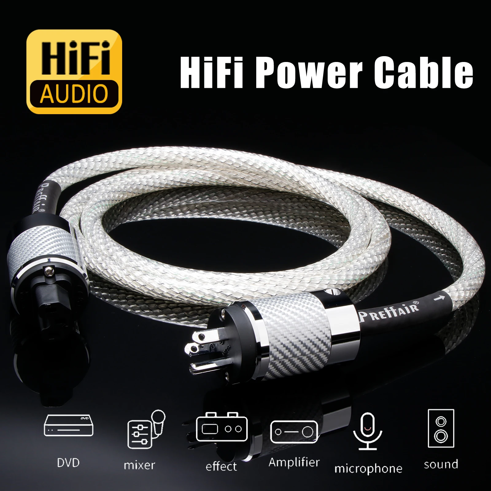 Hifi Audiophile Power Cable 8N OCC Copper EU/US/AU Power Adapter IEC320 C15 Power Connector for Amplifier Audio Power Filter
