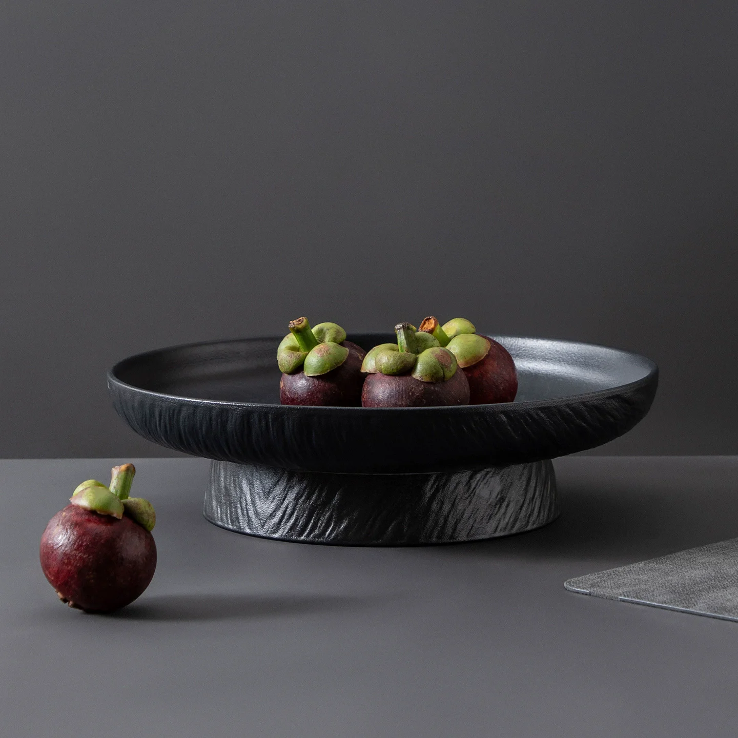 Solid Color Ceramic Stone Patterned Fruit Tray Four Legged Snack Dry Fruit Tray Beveled Edge Fruit Plate High Foot Dessert Plate