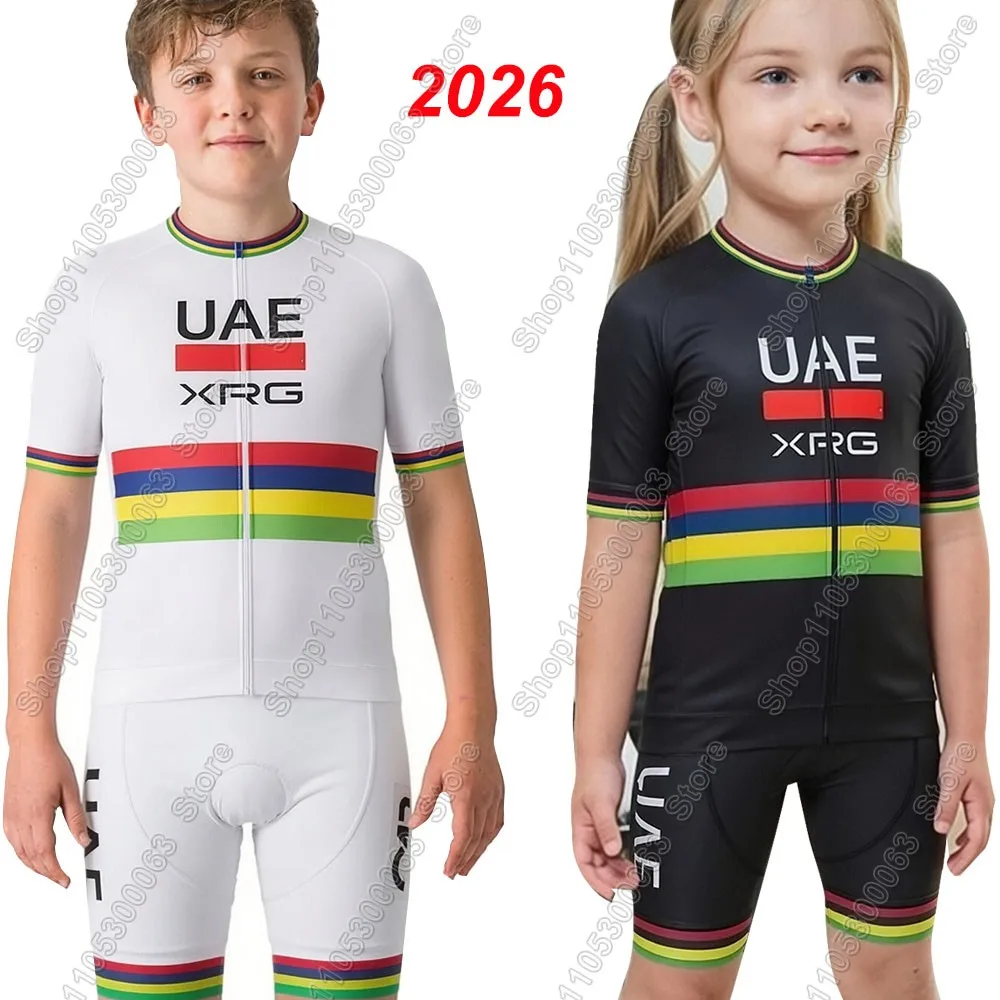 Conjunto de Jersey de Ciclismo para Niños 2026, Campeones del Mundo de los Emiratos Árabes Unidos, Ropa de Ciclismo para Niños y Niñas, Camiseta de Ciclismo de Carretera, Traje de Ciclismo