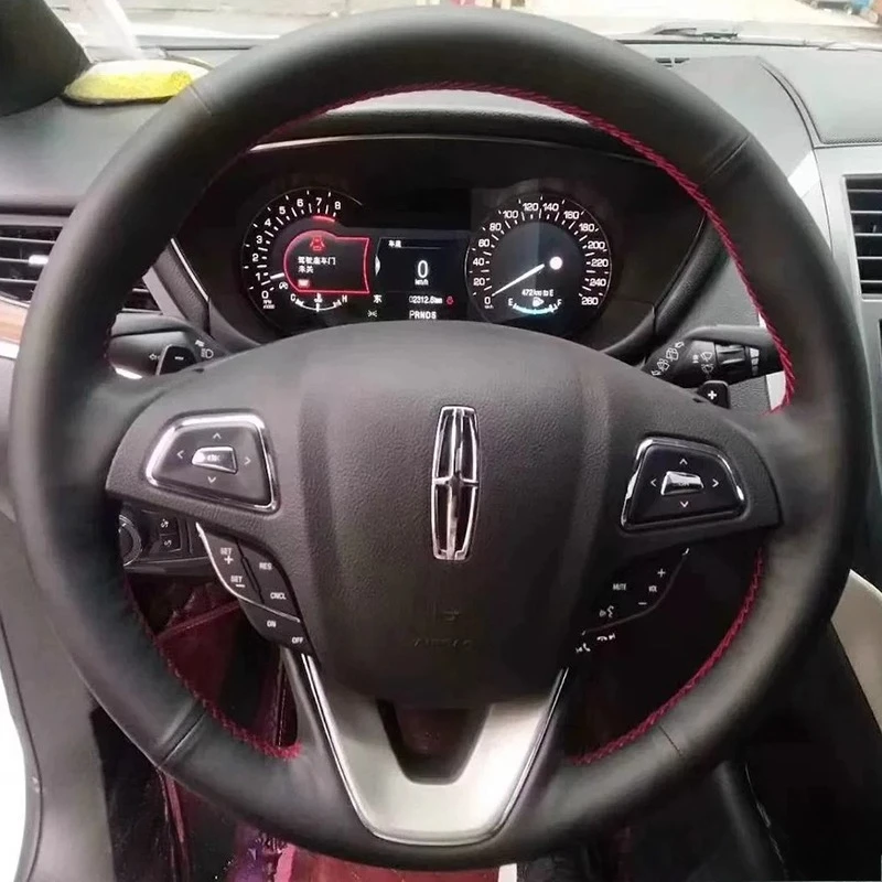 

100% Fit For Lincoln Aviator MKX MKZ Continental Nautilus MKC Hand-stitched non-slip Genuine Leather car steering wheel cover