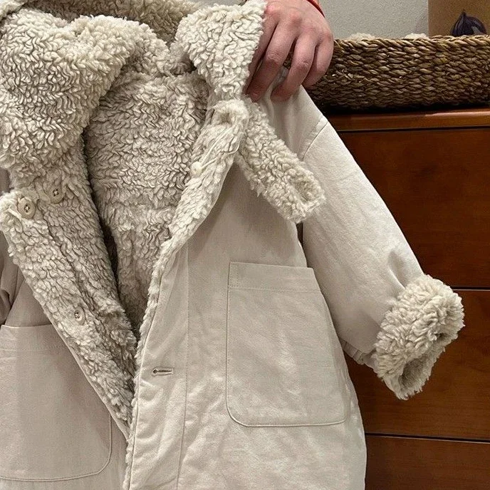 

2023 Winter New Children's Single Breasted Thickened Mid Length Cotton Fashion Coat