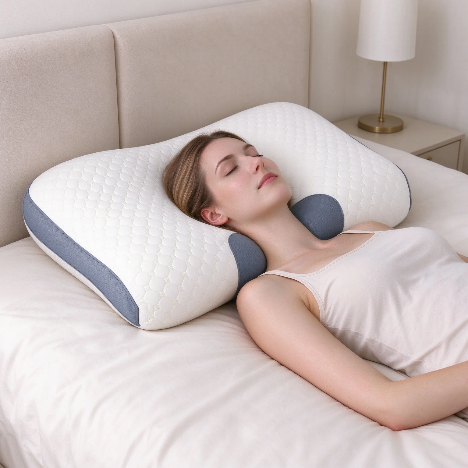 1PC Ergonomic Cervical Pillow, SPA Massage Contour, Orthopedic Support, Multiple Heights, Relieve Neck Strain