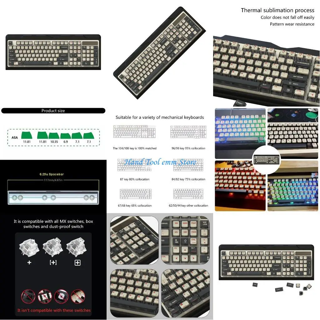 

H37F PBT -клавиш для 116 кейсов Profile Cap Cap Установите винтажные промышленные полупрозрачные бэки для механических