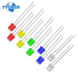 100PCS 5MM LED Lighting Diode Kit F5 Flat LED Diodes Red Yellow Blue Green White