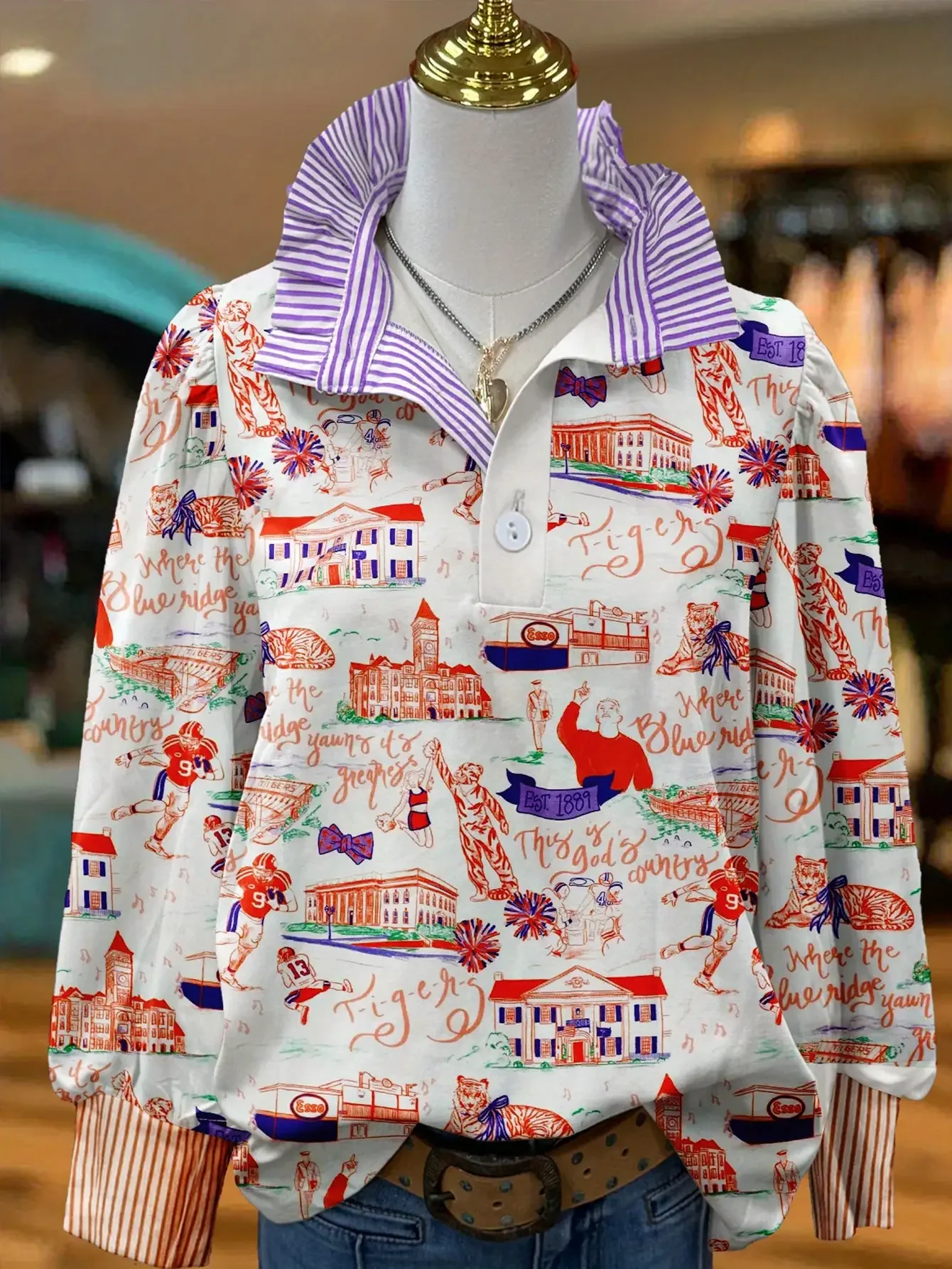 Women's Spring and Autumn Winter Collection Women's Stand up Collar Shirt Long Sleeve, New Printed Pattern, Autumn