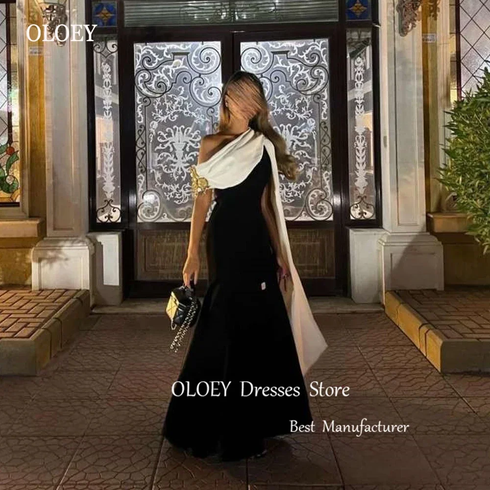 

Giyu Saudi Arabic Women Simple Black And White Mermaid Evening Dresses Long Cape Sleeve Prom Gowns Formal Party Event Dress