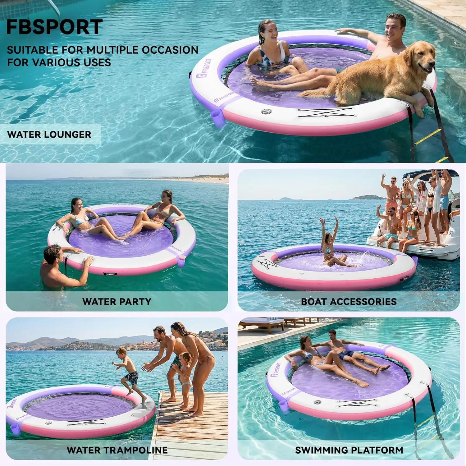 Round Inflatable Water Hammock Floating Ring, 10/8/6ft Inflatable Dock Platform with Cup Holder for Lake, Sun Tanning Pool Lounger Raft Island Pad