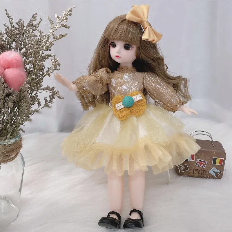 3D brown eye toys, girls' clothes and shoes, Bjd dolls, 12 movable joints, 1/6 girl dresses, children's gifts, 30cm.