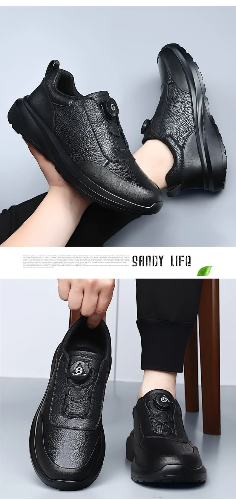Sportliche Freizeitschuhe für Herren mit Automatikschnallen, bequeme Pendler-Schuhe, mehrlagiges Rindsleder, höhenvergrößerndes Innendesign – Detail 14