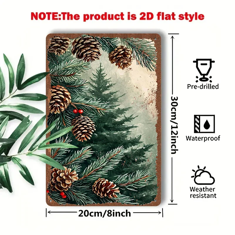 2D Flat - 1pc 2D[Flat] Metal Sign Retro Tin Painting, 8X12 Inches/20X30 Cm, Depicting a Beautiful Pattern of Pine Needles, Pine