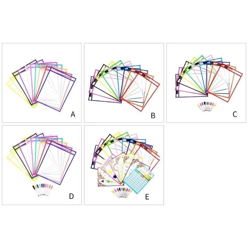10 Pieces Worksheet Pocket with Marker, Pen Slot, Clear Plastic Sheet Protectors