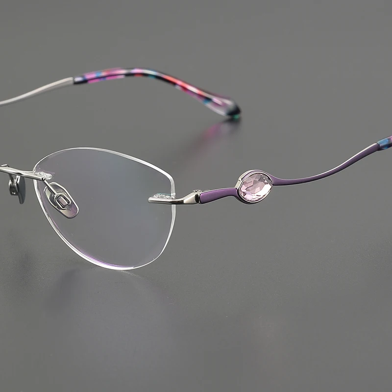 High-quality diamond-encrusted glasses frame luxury titanium wire oval frameless fashion literary niche leisure optical glasses