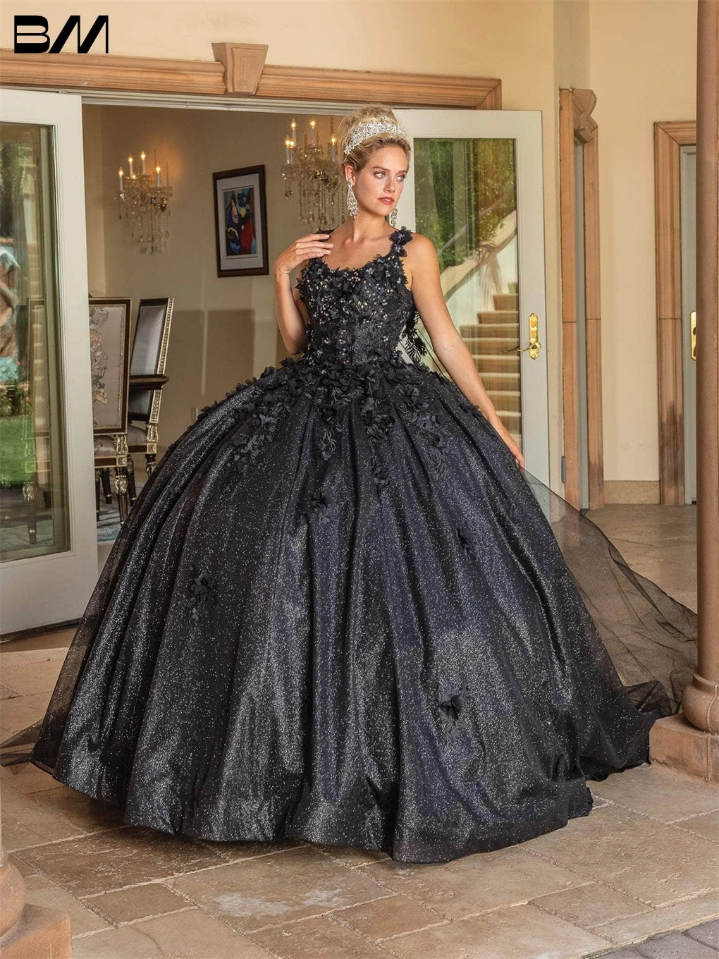 Vestido De baile De tul con purpurina para mujer, traje con apliques florales en 3D, Quinceañera De 15 pulgadas, Vestidos De cóctel con cuentas, 2023