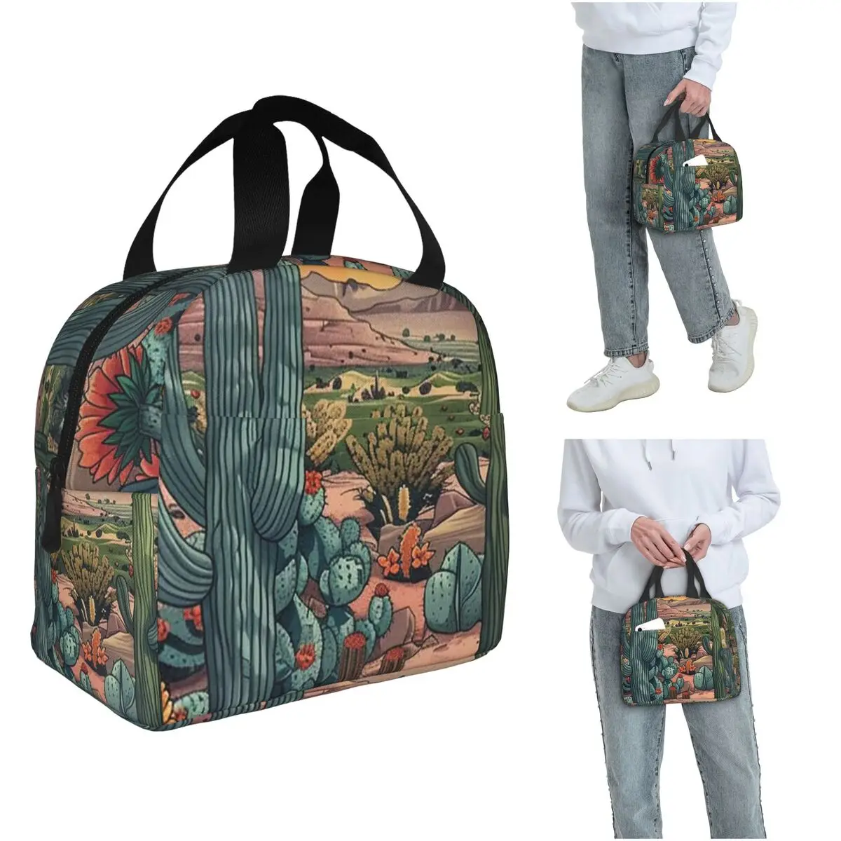 

Desert With Cacti And Rock Formation Insulated Lunch Bag for Women Children Portable Food Boxes Thermal Lunch Box Tote