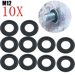 10pcs OEM 12616850 Car Oil Drain Plug Gasket Set -M12/Threads Black Rubber Perfect Fit Automobile Front/Rear/Left/Right