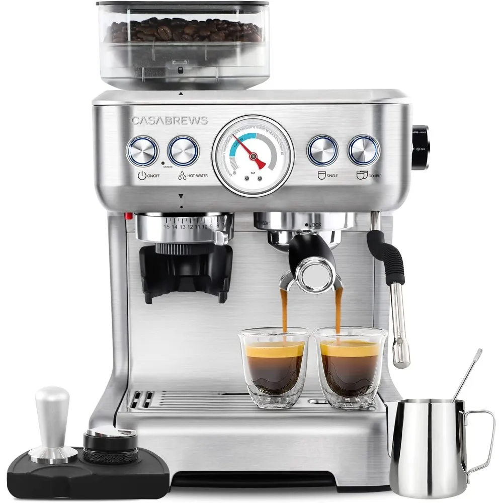 

Espresso Machine With Grinder, Professional Espresso Maker With Milk Frother Steam Wand, Coffee Machine