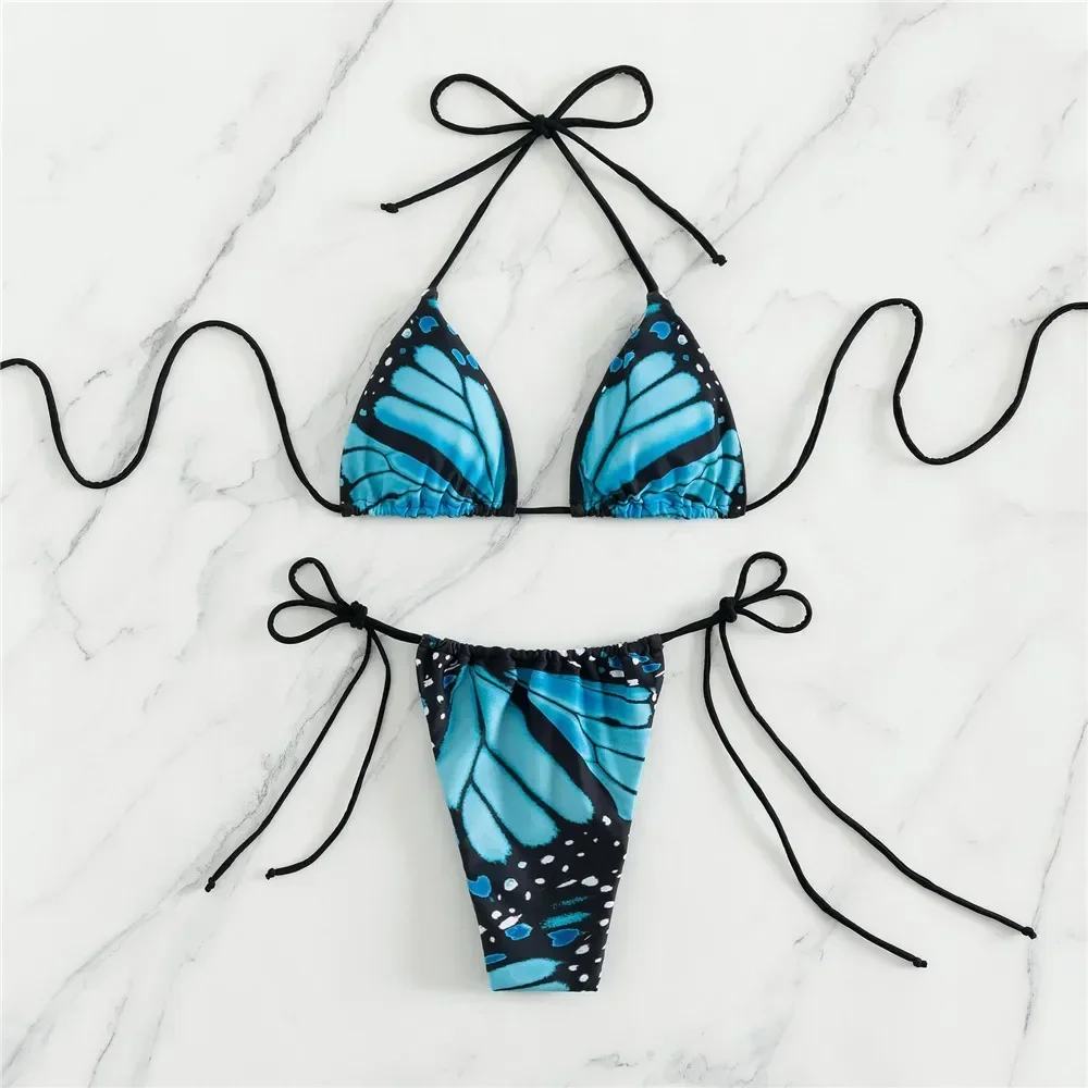 Sexy Butterfly Print Swimwear String Bikinis Set Micro Extremo Mini Thong Swimsuit Women Bathing Suit Triangle Bikini 2026 Mujer view 5
