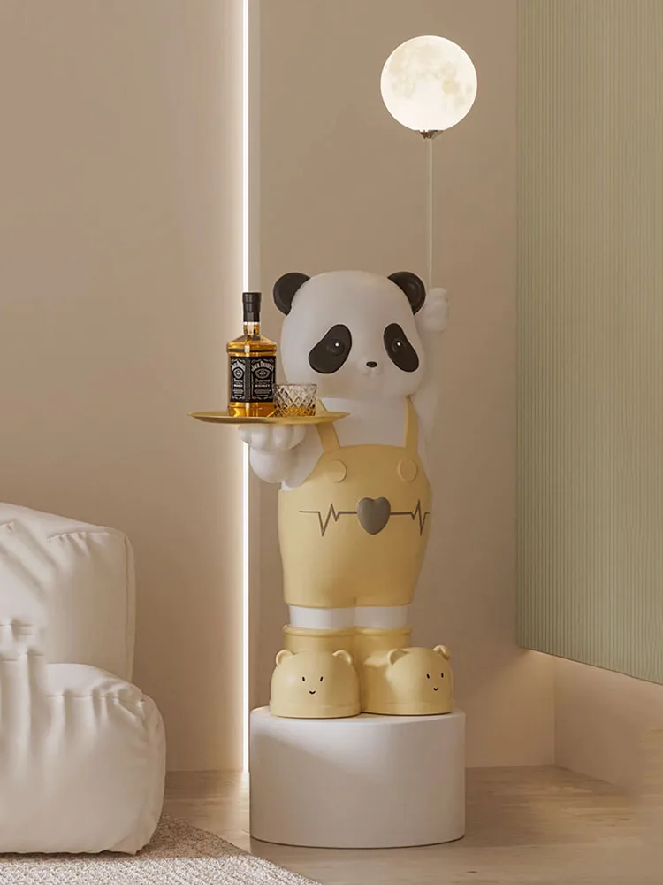 Sculpture 108cm Cute Panda Statue Floor Lamp Decorations Household Living Room TV Cabinet Sofa Side Tray Ornament Gift Crafts