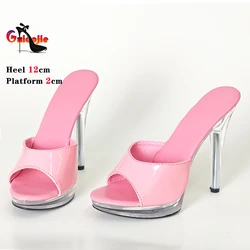 Thin High Heels Slippers Women Summer Elegant Shoes Fashion Anti Slip Transparent Sandals 12CM Sexy Leather Slides Plus Size 43