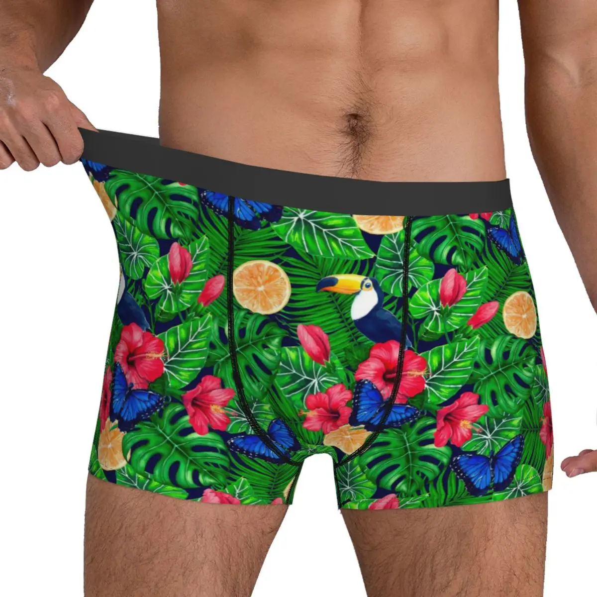 Leaf And Toucan Underwear Tropical Garden Males Panties Printed Breathable Boxer Shorts Trenky Shorts Briefs Plus Size 2XL