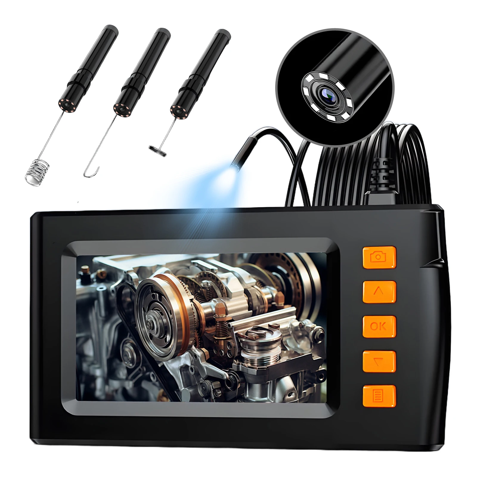 Single Dual Lens Industrial Endoscope, 8mm IP67 Waterproof Sewer Camera with 4.3