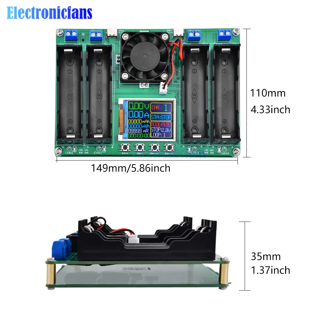 Port 18650 pojemność akumulatora moduł 4-kanałowy cyfrowy wyświetlacz Tester wykrywacz zasilania do pomiaru baterii litowej