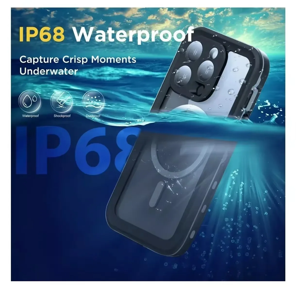 Coque de téléphone magnétique étanche IP68 pour la natation et la plongée, coque de protection sous-marine pour iPhone 16, 15, 14 Plus, 13 Pro Max, nouveau