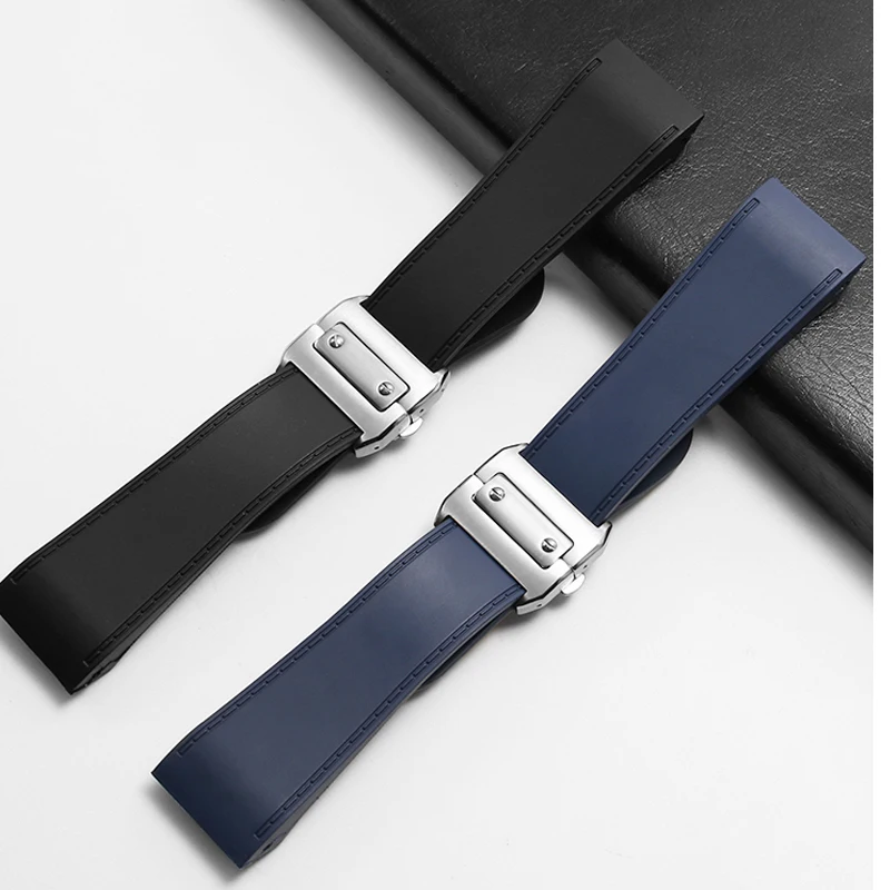 ل كارتييه كبير سانتوس ساندوز سانتوس 100 سيليكون حزام الساعات مقاوم للماء الرجال حزام ساعة مطاطي اكسسوارات 23 مللي متر 25 مللي متر سوار