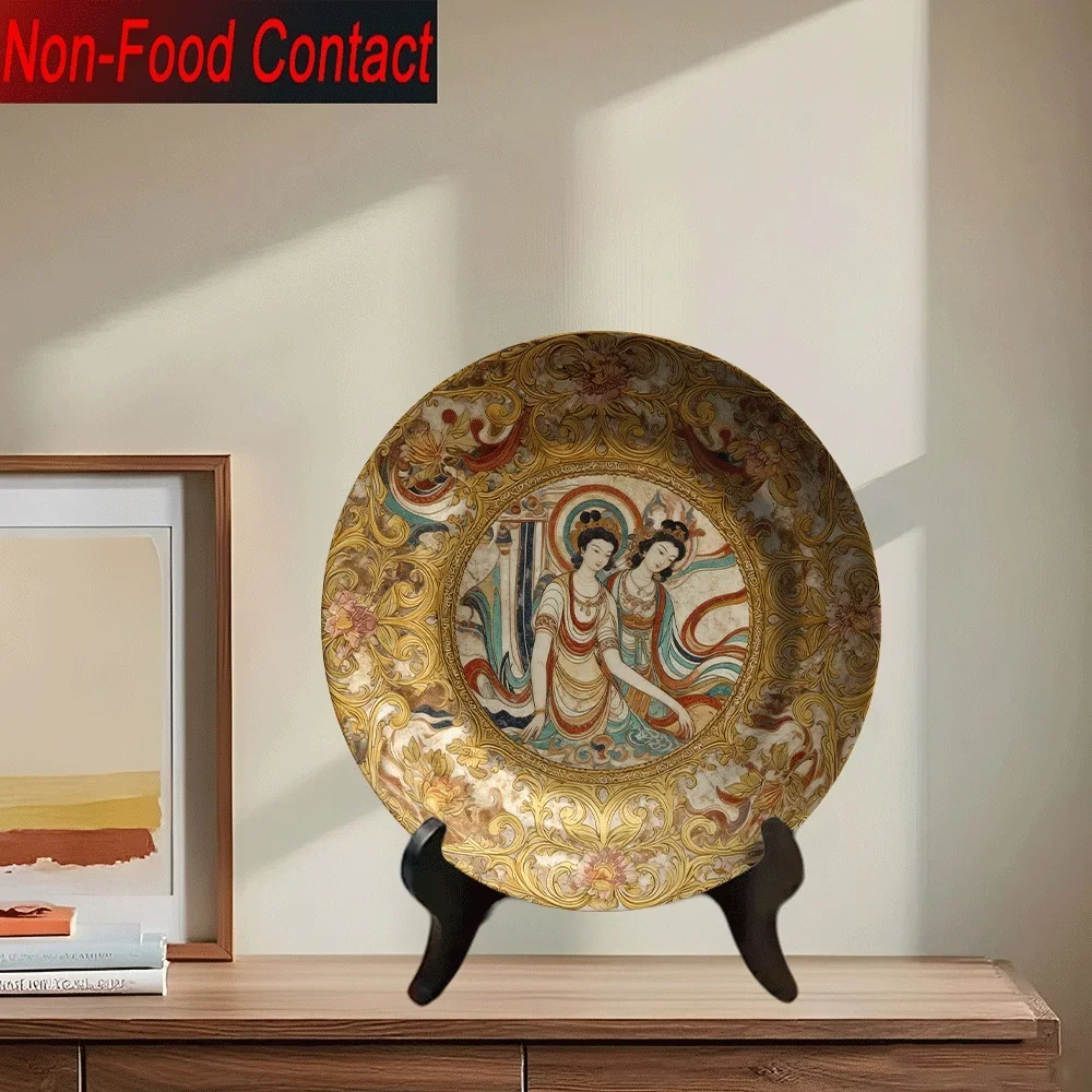 1pc Ornate Hand-Painted Chinese Flying Fairy Lady Ceramic Decorative Plate - Round Non-Food Contact Suitable for Home Table